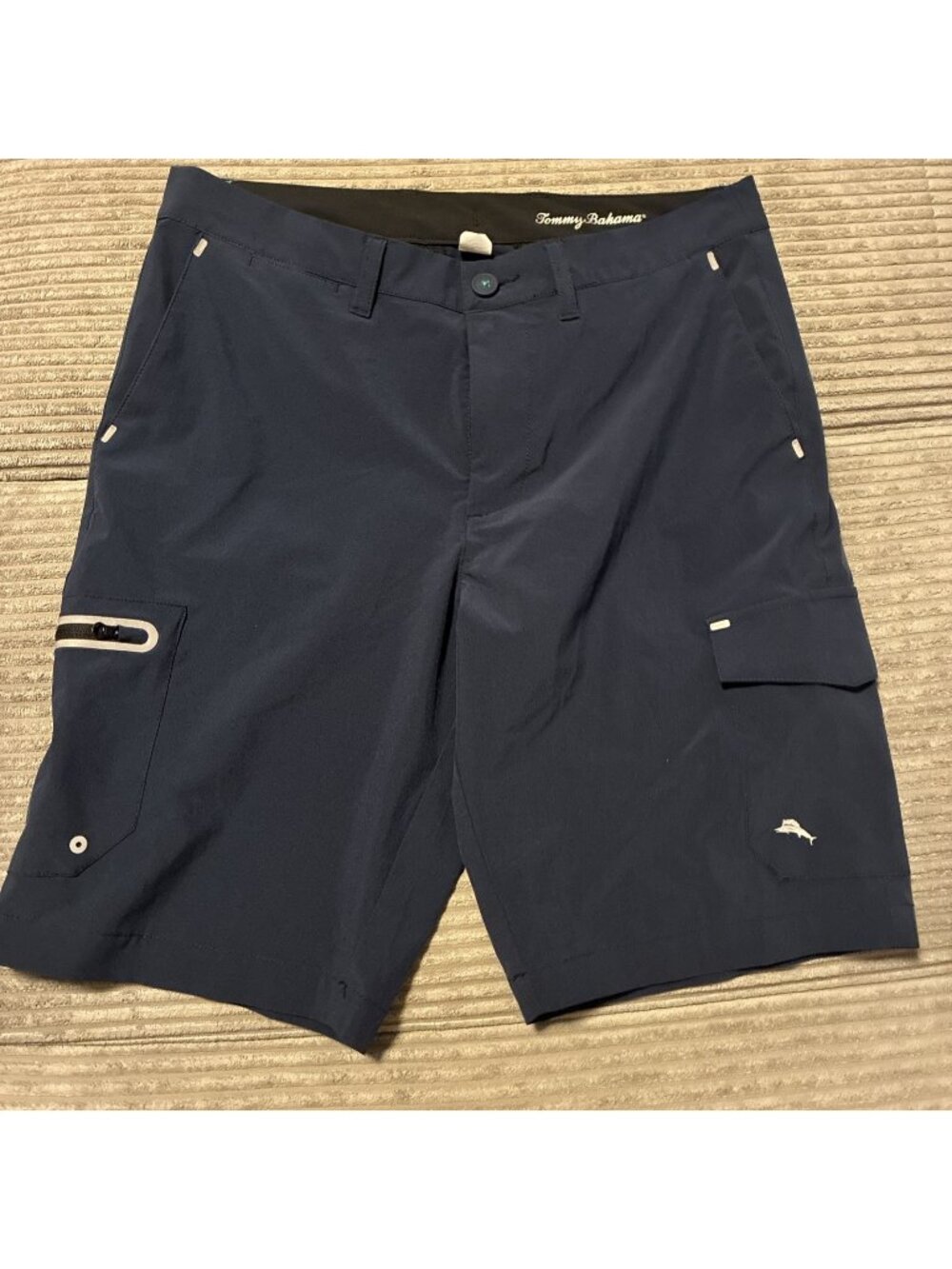 Mens TOMMY BAHAMA Blue Cargo Island Active Cayman Isles Hybrid Board Shorts 30